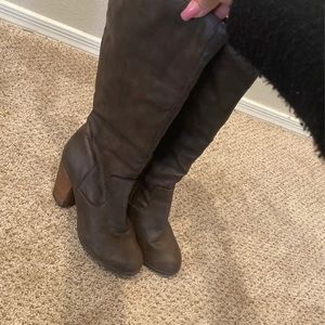 dark brown healed boots.